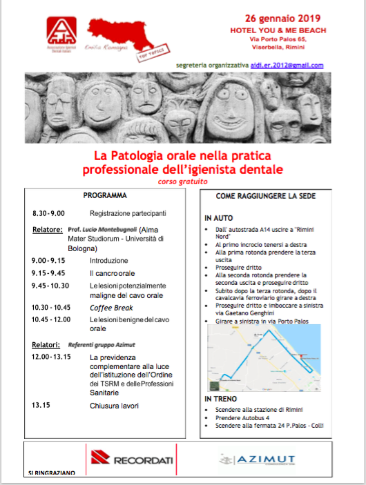 LA PATOLOGIA ORALE NELLA PRATICA PROFESSIONALE DELL'IGIENISTA DENTALE -corso gratuito- VISERBELLA, RIMINI